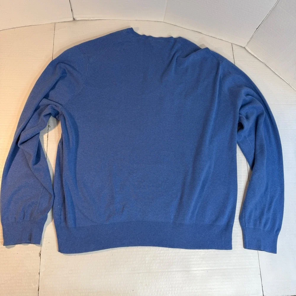 Ralph Lauren Men's 2XL Sweater Preppy Pony Blue Pima Cotton‎ V-neck Jumper EUC